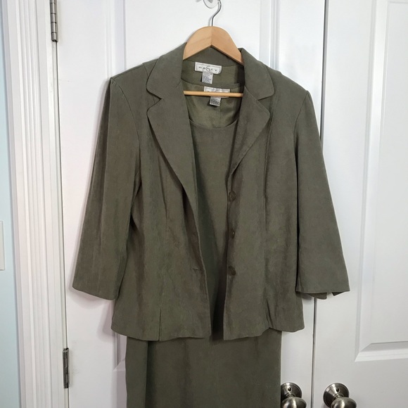 Vintage 90s Nancy G Grayish Green 2 PC Jacket & Matching Dress Set - Picture 5 of 10